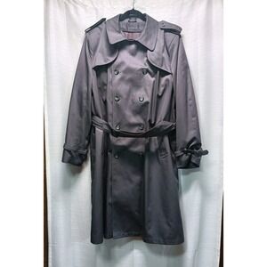 Stormport Men's 44L Gray Trench Coat Zip-Out Plaid Liner Belted Double Breasted